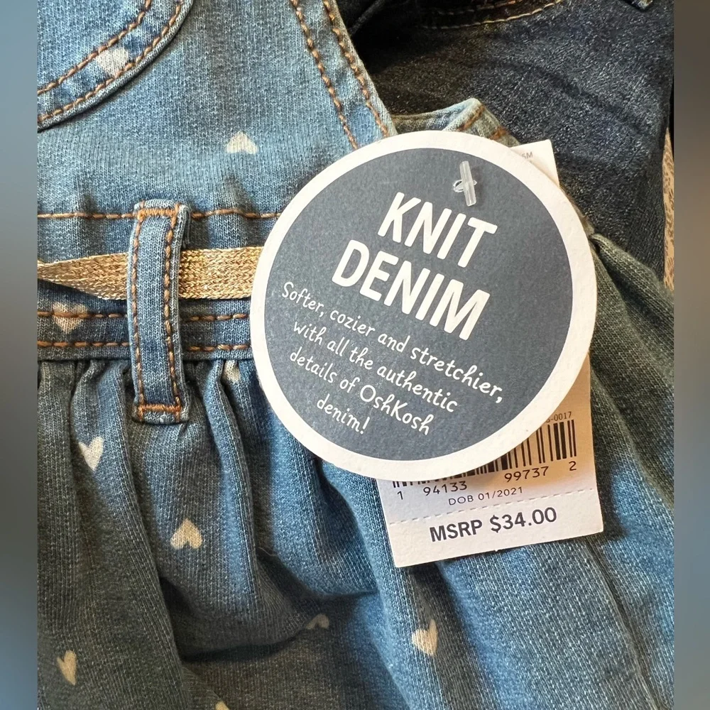 Baby B’gosh Knit denim heart print romper NWT
